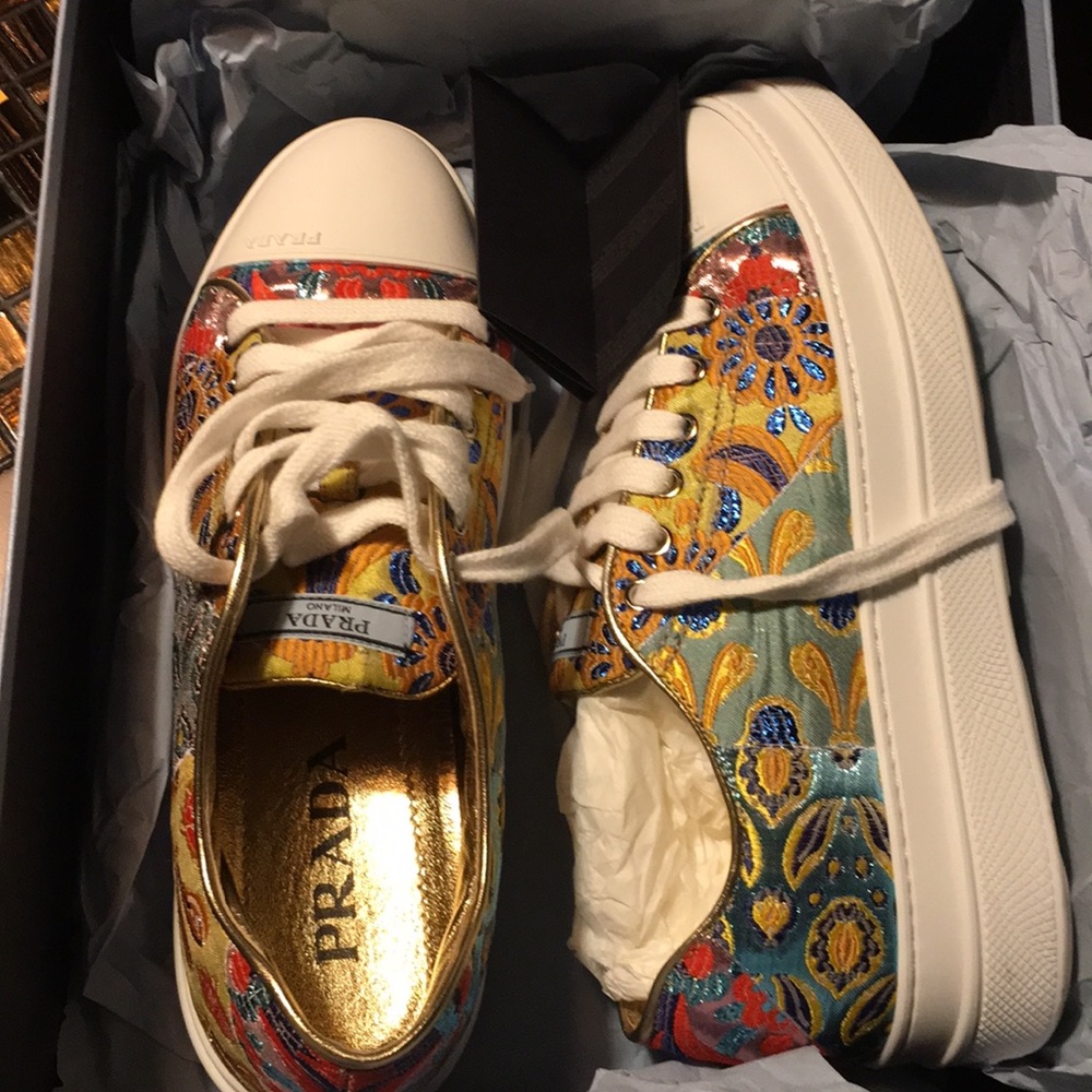Prada Metallic Jacquard Fabric Sneakers size 39